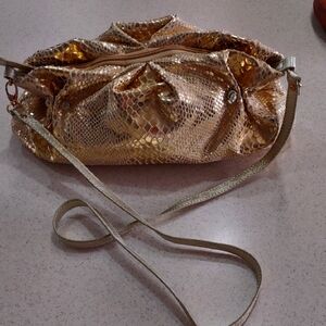 Carlos Falchi Metallic Gold Python Print Shoulder/Clutch Bag Authentic!  Rare!